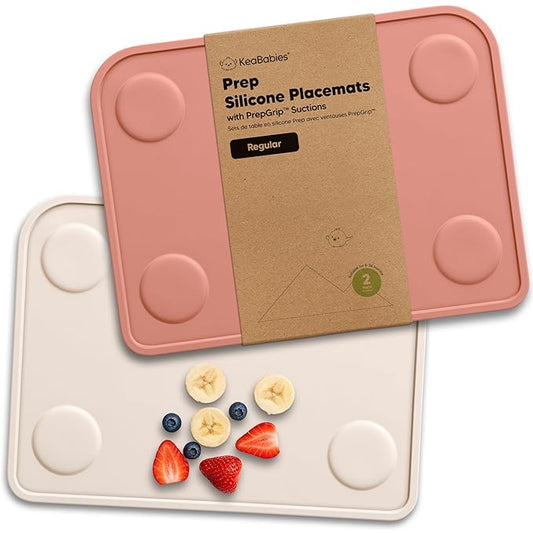 KeaBabies 2pk Silicone Placemats for Toddlers, Kids - 12x9 Non Slip Suction Baby Silicone Placemat for Restaurants, Dining Table,Travel,Easy to Clean,Food Grade/BPA-Free,Small Baby Table Mat(Roseate)