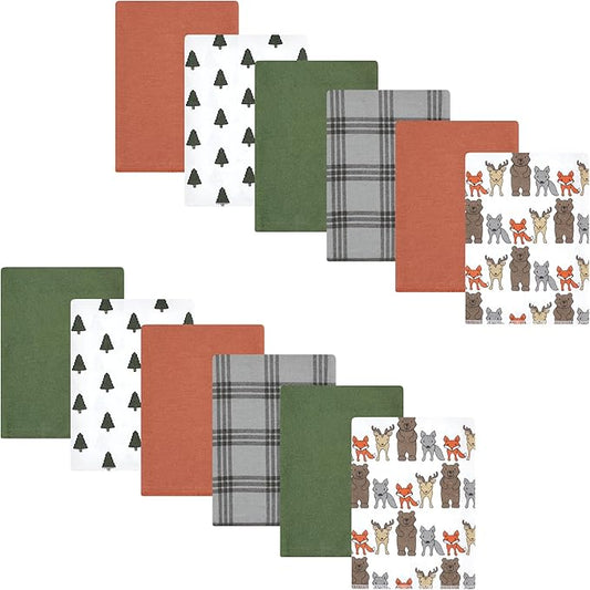 Hudson Baby Unisex Baby Cotton Flannel Burp Cloths Bundle, Wild Forest, One Size