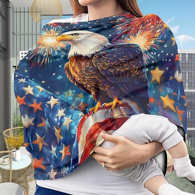 Belidome 4th of July Nursing Cover Up for Breastfeeding American Flag Nursing Shawls Patriotic Eagle Print Baby Boys Car Seat Covers