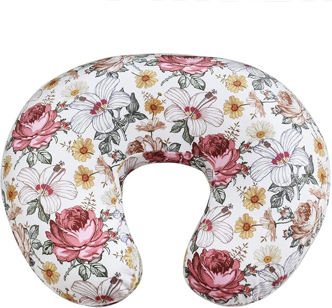 Minky Nursing Pillow Cover Breast Feeding Pillow Cover Slipcover U Shape for Baby Boy Girl,Cover Only(Flora)