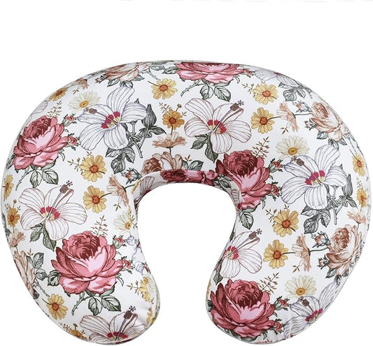 Minky Nursing Pillow Cover Breast Feeding Pillow Cover Slipcover U Shape for Baby Boy Girl,Cover Only(Flora)