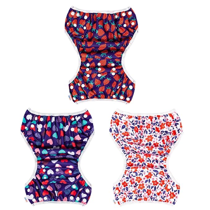 ALVABABY 3pcs Large Baby Swim Diapers with 1pcs Wet Bag Reuseable Washable & Adjustable for Swimming Lesson & Baby Boy and Girl 3ZYKL02