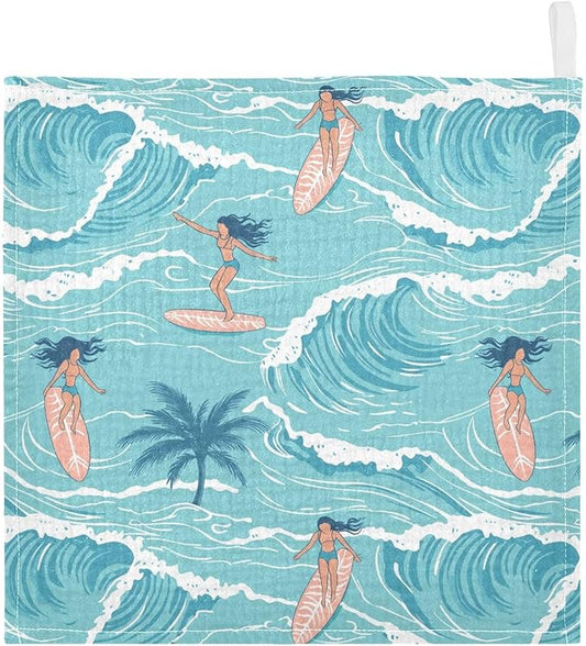 vvfelixl Baby Muslin Washcloths Summer Girl Surfing Baby Burp Cloths Cotton Babys Face Towel for Newborn Infants Boys Girls Soft and Absorbent 11.8 X 11.8 in, 3 Pack