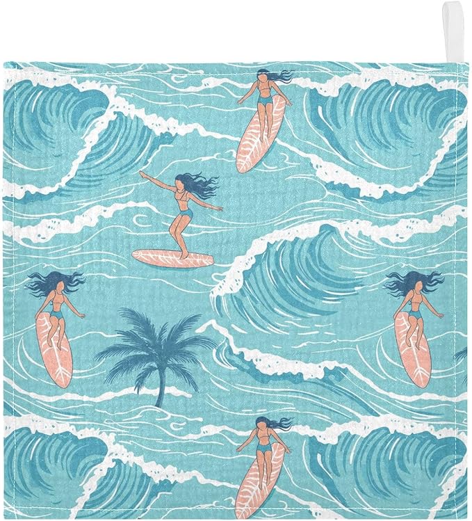 vvfelixl Summer Girl Surfing Baby Burp Cloths Baby Muslin Washcloths for Boys Girls Cotton Babys Face Towel for Newborn Infants Soft and Absorbent 11.8 X 11.8 in, 5 Pack