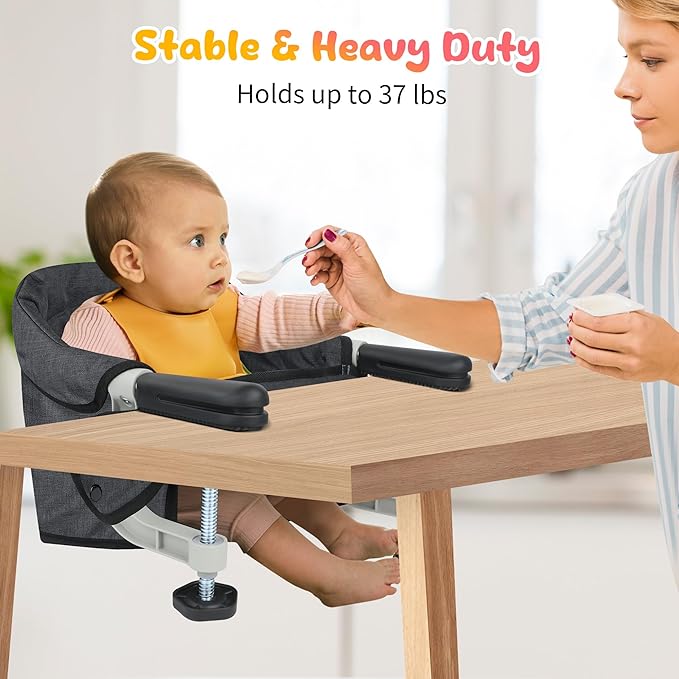 Hook On High Chair for Babies 6-36 Months | Secure & Portable Foldable Travel High Chair | Clip On Baby Feeding Seat with Non-Slip Aluminum Clamp, Detachable Washable Cover & Carry Bag (Black)