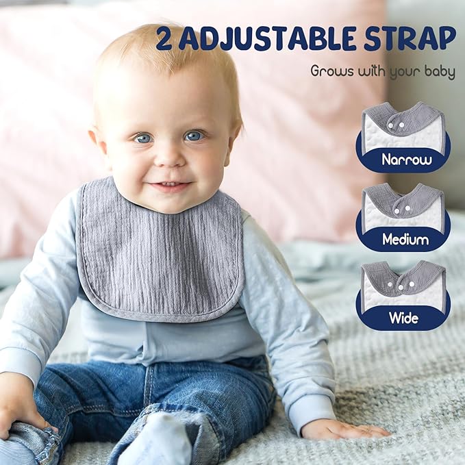 POIKSHARK 6-Pack Muslin Baby Bibs for Unisex Boys Girls, Cotton Baby Drool Bibs, Drooling and Teething Bibs for Infant