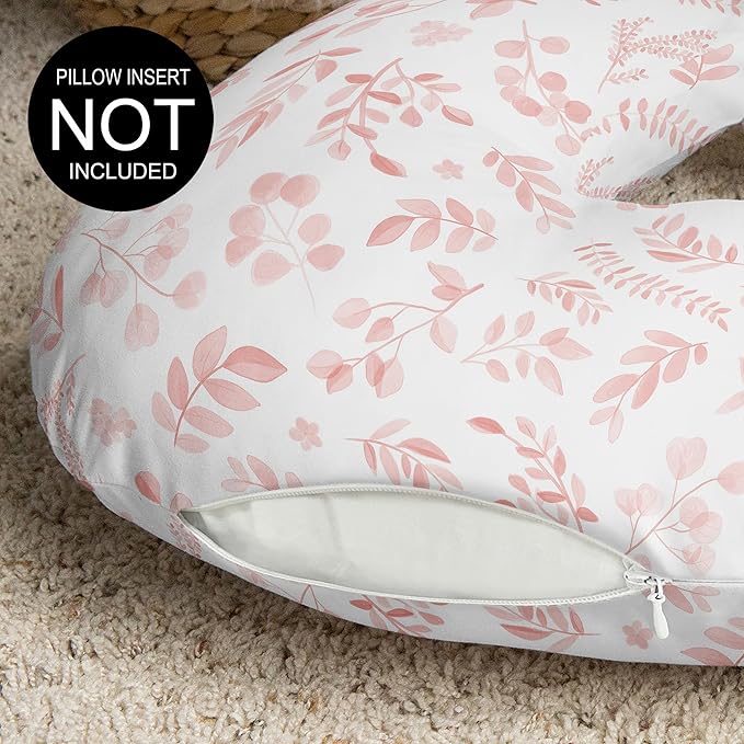 Sweet Jojo Designs Blush Pink White Floral Leaf Girl Nursing Pillow Cover Baby Breastfeeding Slipcover Infant Newborn Nursery Bottle Breast Feeding Pillowcase (Pillow NOT Included) Bohemian Watercolor