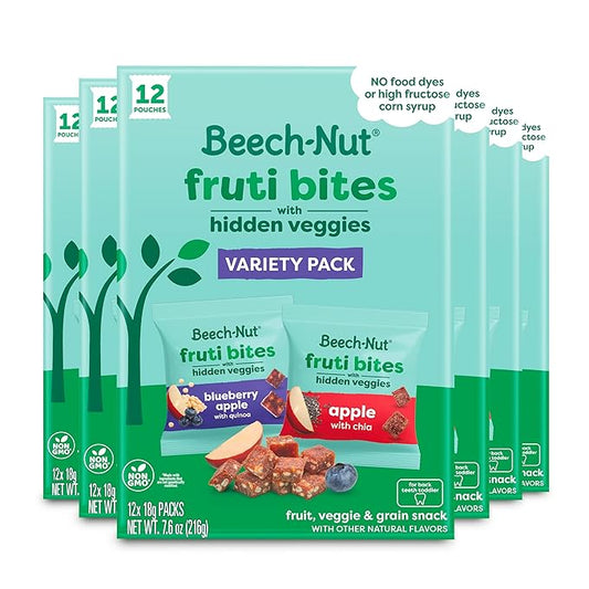 Beech-Nut Toddler Snacks Fruti Bites with Hidden Veggies Quinoa & Chia, Fruit Snack Variety Pack for Babies and Toddlers, 6 Boxes (72 Individually Wrapped Packs)