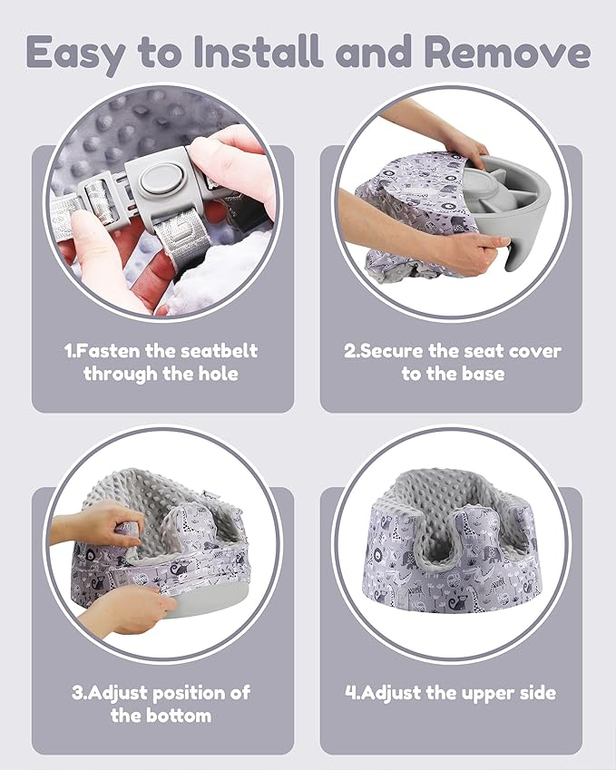 BOMOLOUR Seat Cover Compatible with Bumbo and Nuby Seat, Removable Breathable Baby Floor Seat Cover for Boys and Girls, Seat Not Included (Grey Animal)