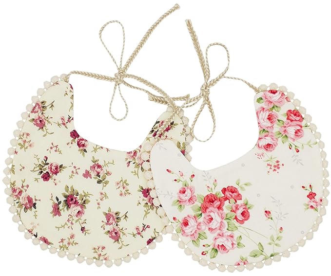 Baby Bib For Girls,Reversible Waterproof Handmade Natural Cotton Baby Drool Bib 0-12 months 2 Pack