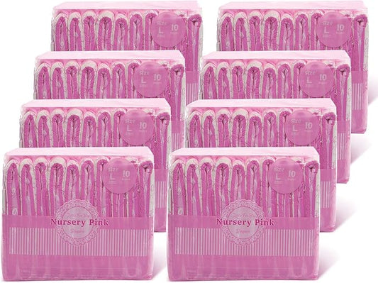 Littleforbig Adult Printed Diaper 80 Pieces (8 Packs) - Nursery Pink (Large 36"-46")