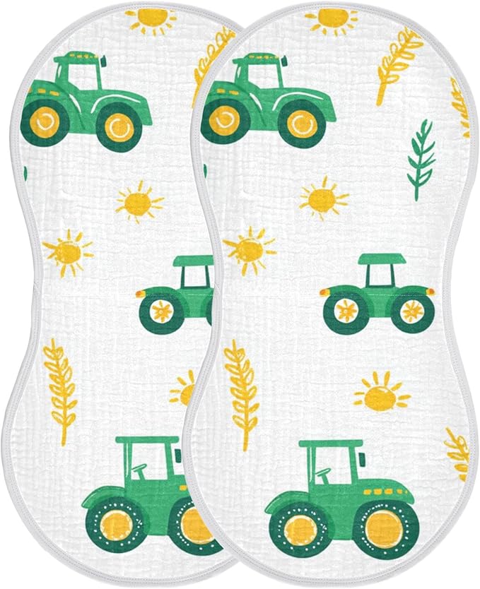 Fall Farm Tractor Burp Cloths Baby Boys Girls Absorbent Soft Cotton Burping Cloths Rags 2 Pack