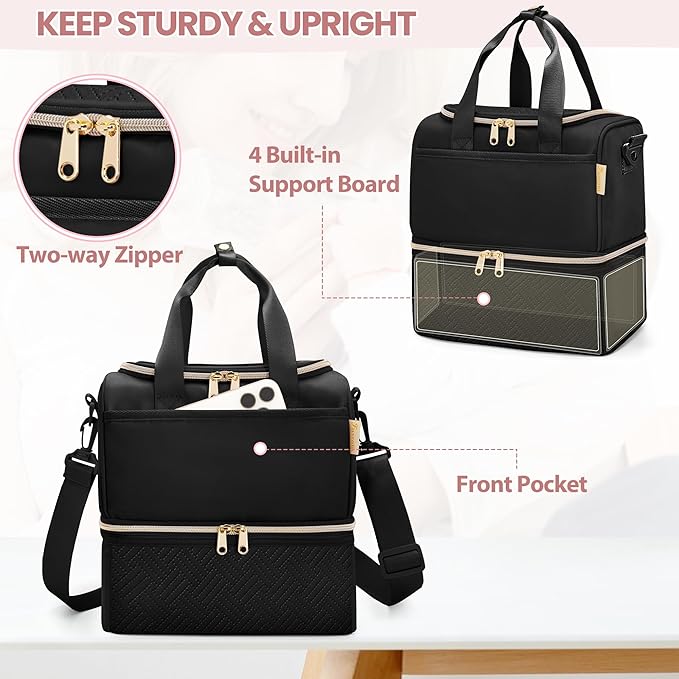 Fasrom Wearable Breast Pump Bag with Cooler Compartment Compatible with Momcozy, Medela and Willow Pumps, Portable Pumping Carrying Case with Waterproof Mat, Black (Empty Bag Only)