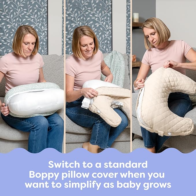 Boppy Complete Nursing Pillow, Breastfeeding & Bottle Feeding Ergonomic Feeding Pillow with Removable Belt, CloseComfort No-Gap Design, Full-Length Positioning Bolster, Washable Cover-Green Sage Vines