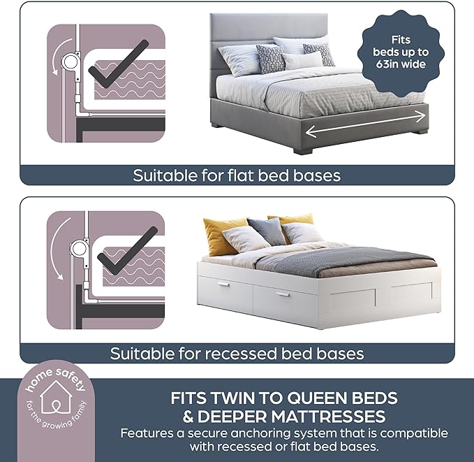 Dreambaby Dallas Bed Rail Guard - Toddlers Bed Rails - with Safety Anchors - Fits Up to Queen Size Mattress - Measures 43.25" Wide & 19.5" Tall - Model L7745,White