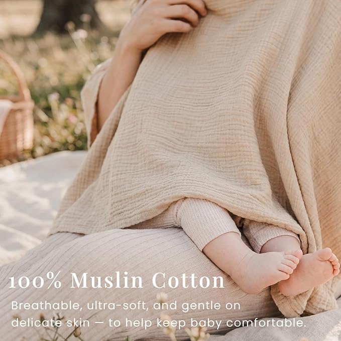 Konssy Muslin Nursing Cover for Breastfeeding, 360° Full Privacy Breathable 100% Cotton Breastfeeding Cover, Multi-use Carseat Canopy