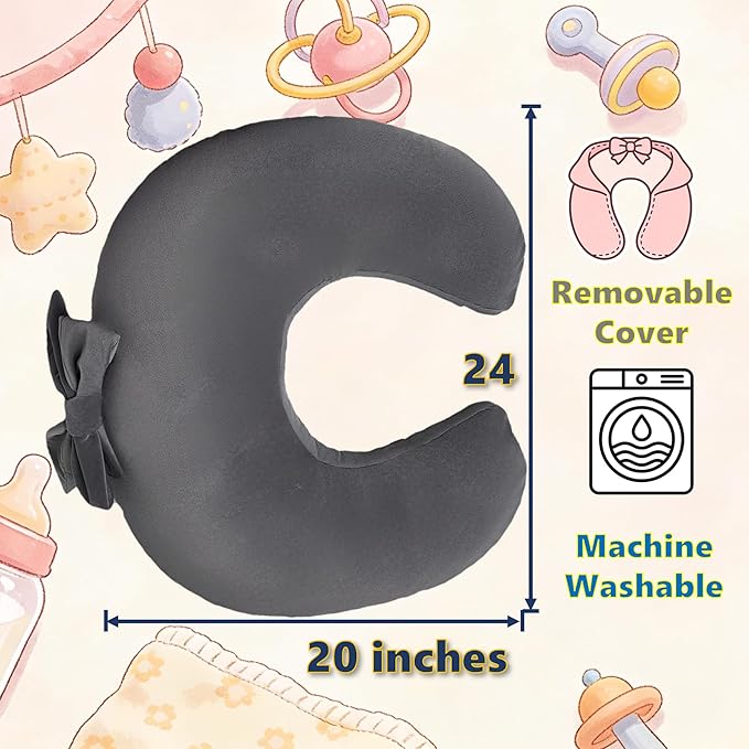 Nursing Pillow, U-Shaped Breastfeeding Support Cushion for Bottle & Breast Feeding (Gray)
