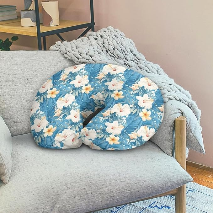 Hibiscus Flower Soft Nursing Pillow Cover Hawaii Style Tropical Floral Fits The Original Support Pillow for Breastfeeding and Bottle Feeding Blue Machine Washable