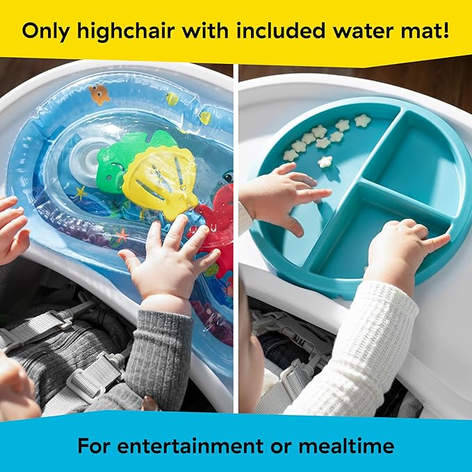Baby Einstein Ocean Explorers Snack & Splash Compact Folding High Chair, with Water Mat, 5 Point Safety Harness, Ages 6 Months and Up, Unisex