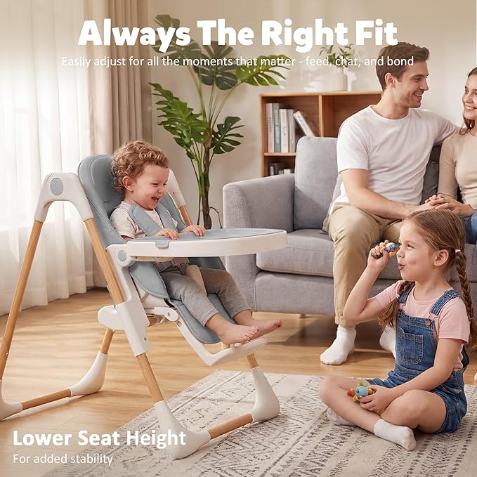 TODEFULL 3 in 1 Foldable Baby High Chair, Infant High Chairs for Babies and Toddlers, 6 Height & 5 Recline Adjustable Toddler Feeding Chair, 2 Tray Depth & 3 Footrest Angles, 2 Built-in Wheels, Black