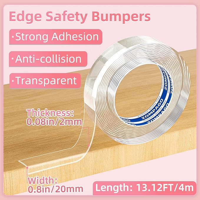 ZOMPAGO Clear Soft Corner Protectors for Baby Safety Furniture Strip 0.8in(W) x13FT(L), Sharp Edge Table Corner Bumpers, Wall Corner Guards, Baby Proof Corner Protectors for Cabinet & Window Edge