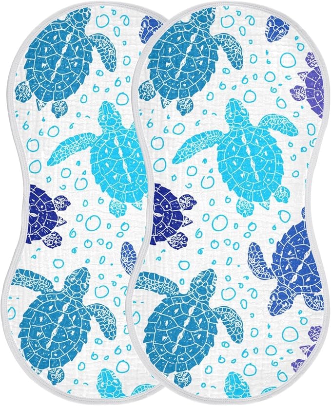 Sea Turtle Ocean Bubble Marine Turtles Muslin Burp Cloths for Baby 2 Pack 100% Cotton Baby Washcloths Bibs for Boy Girl