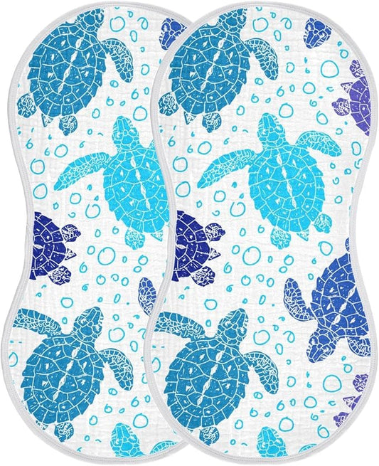 Sea Turtle Ocean Bubble Marine Turtles Muslin Burp Cloths for Baby 2 Pack 100% Cotton Baby Washcloths Bibs for Boy Girl