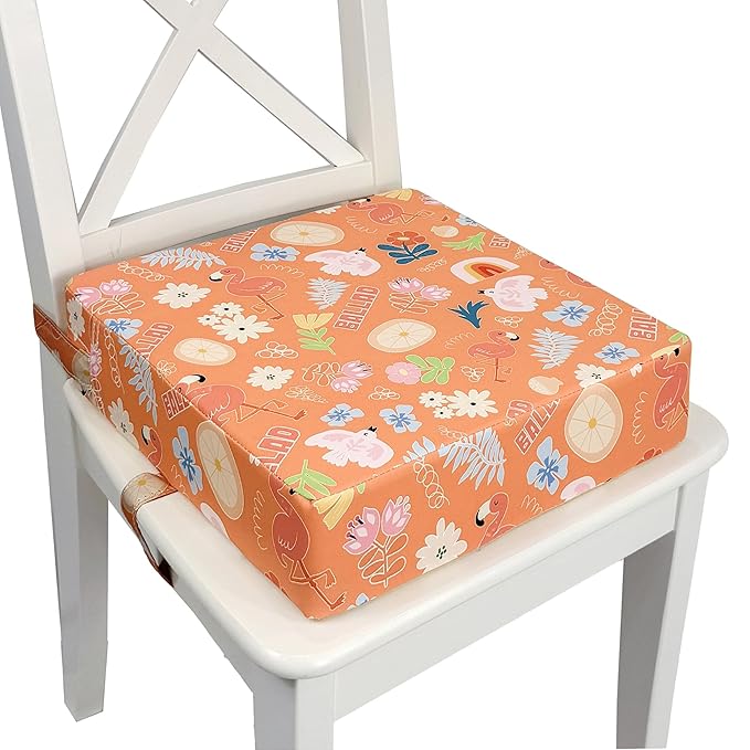 Toddler Booster Seat for Dining Table,Portable Kids Booster Seat - Adjustable, Non-Slip, Lightweight & Easy to Clean(Orange)