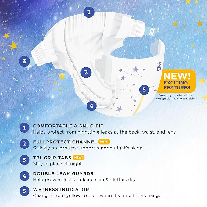 Amazon Brand - Mama Bear Overnight Baby Diapers with Leak Protection and Skin Protection, Fragrance-Free, Size 6, Hypoallergenic, Chlorine Free, Dermatologist Tested, 54 Count