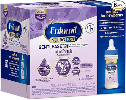 Enfamil NeuroPro Gentlease Ready-to-Feed with Smaller Proteins for Easy Digestion,Brain Supporting DHA, HuMO6* Blend, Baby Formula for easing Fussiness, Gas, Spit-up in 24hrs, 2 FL Oz, 6 count