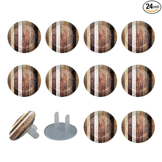 Outlet Covers (12/24 Pack)– Old Wooden (3) Outlet Plug Covers – Baby Safety Child Proof