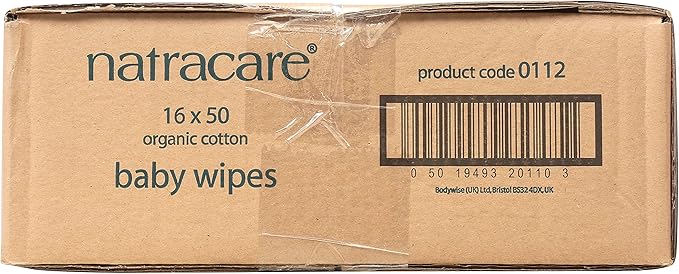Natracare Organic Cotton Baby Wipes With Essential Oils of Chamomile, Apricot and Sweet Almond Oil (16 Packs, 800 Wipes Total)