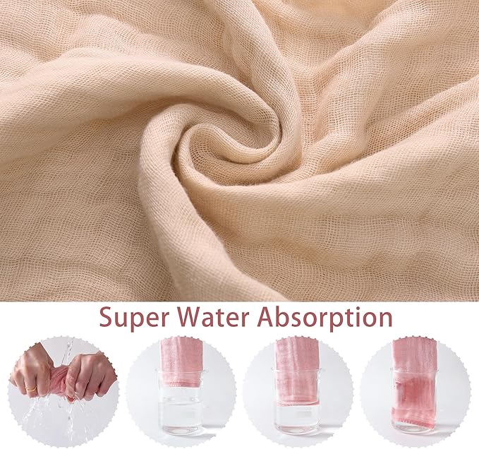 Muslin Burp Cloths 5 Pack Large 20x12 inches Baby Burping Cloths, 6-Layer 100% Cotton for Newborn Boys Girls, Ultra Soft & Absorbent （Apricot Color）