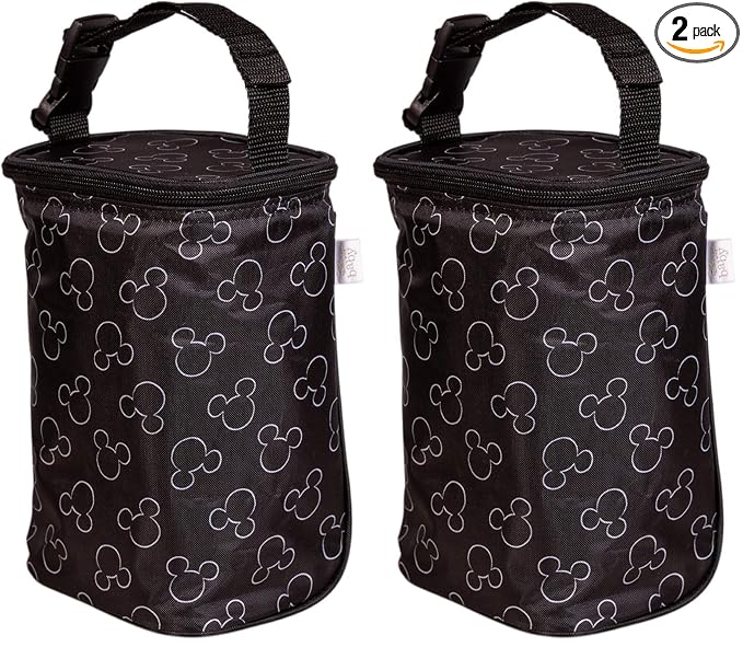Disney Baby by J.L. Childress TwoCOOL Breastmilk Cooler - Double Baby Bottle & Food Bag - Ice Pack Included - Fits 2-4 Bottles - Insulated & Leak Proof Bottle Bag - Mickey Black (Pack of 2)