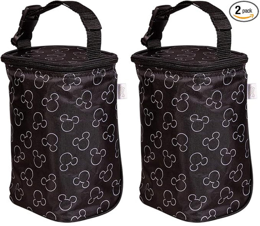 Disney Baby by J.L. Childress TwoCOOL Breastmilk Cooler - Double Baby Bottle & Food Bag - Ice Pack Included - Fits 2-4 Bottles - Insulated & Leak Proof Bottle Bag - Mickey Black (Pack of 2)