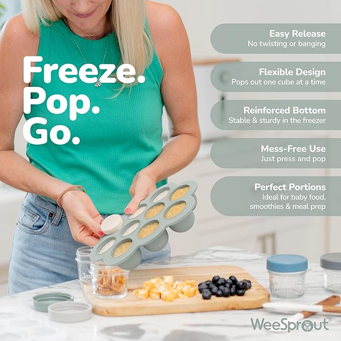 WeeSprout Silicone Baby Food Freezer Tray with Clip-on Lid - Perfect Storage Container for Homemade Baby Food, Vegetable & Fruit Purees, and Breast Milk (Bright Red, Ten 1.5 Ounce Sections)