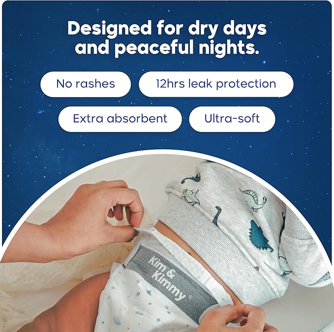 Kim & Kimmy Eco Diapers, Size 2, 9-18 lbs, 72 Diapers - 12 Hour Leak Protection, No Rashes, Hypoallergenic, Ultra-Soft & Highly Absorbent - Cruelty Free & Vegan - Space Travel