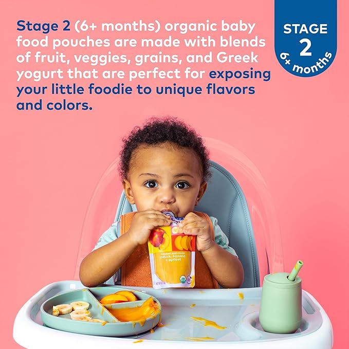 Stage 2 Organic Baby Food - Fruit and Veggie Variety Pack - 3.5 oz and 4 oz Pouch (Pack of 8)
