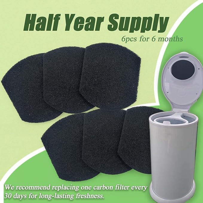 PurifyLogix Diaper Pail Deodorizers Activated Charcoal Filter Refills Compatible with Ubbi Diaper Pail | 6 Pack Carbon Filter | Precise fit | Thickened | Natural, Odor Eliminator, Keep Home Fresh