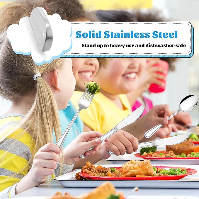 E-far 12-Piece Kids Silverware, Stainless Steel Toddler Kids Utensils Safe for Preschooler/Children, Includes 4 Forks 4 Spoons 4 Knife, Slimline Adult Look & Small Size, Rust Free & Dishwasher Safe