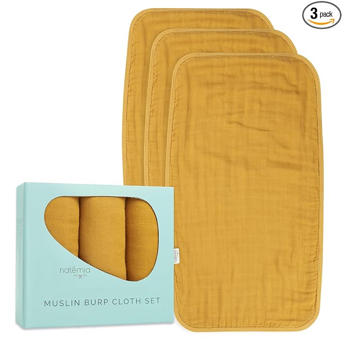 Natemia Ultra Soft Muslin Burp Cloths – Large, Super Absorbent Baby Burp Cloths for Newborn Spit Up - Machine Washable for Drool and Messes Essentials for Boys & Girls, 3 Pack