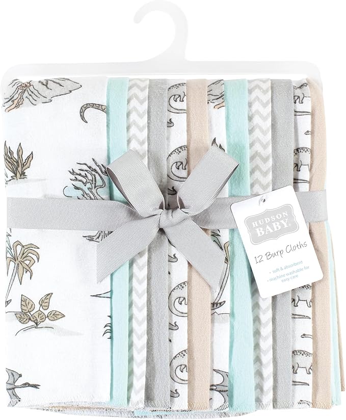 Hudson Baby Unisex Baby Cotton Flannel Burp Cloths Bundle, Neutral Dino World, One Size