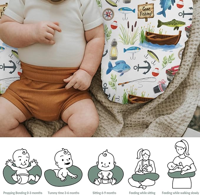 Gone Fishing Baby Nursing Pillow Covers for Boy Girl Fishing Lover Gift Nursing Slipcovers for Breastfeeding Pillows Soft Stretchy Vacation Outdoor Adventure Removable Cover for Newborn Infant