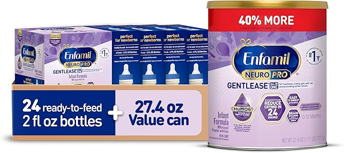 Enfamil NeuroPro Gentlease Baby Formula, Brain Building DHA, HuMO6 Immune Blend, Reduce Fussiness, Crying, Gas & Spit-up in 24 Hrs,27.4 Oz Can + Ready-to-Feed Infant Formula,Liquid, 2 Fl Oz (24 Count)