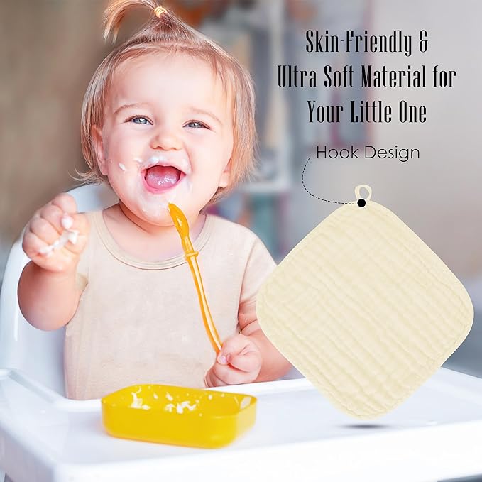 Baby Washcloths -100% Cotton Muslin Soft Baby Bath Wash Cloths and Absorbent Baby Wipes for Newborns Kids Girls and Boys - 12 Pack, 12x12 Inches - Ivory, Slate, Emerald Series