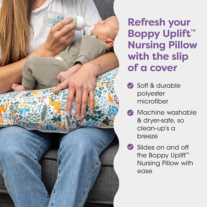 Boppy Uplift Nursing Pillow Cover - Soft Washable Microfiber Bottle & Breastfeeding Pillow Cover with Belt (Uplift Feeding Pillow Sold Separately) - Colorful Forest Animals