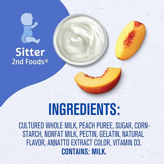 Gerber Stage 2 Baby Food, Peach Yogurt Tubs, Calcium Helps Support Bone Development, Baby Yogurt, 2-Pack