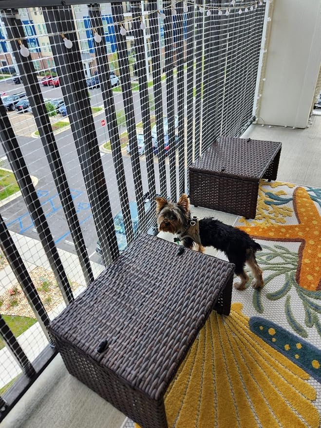 KidKusion Deck Guard | Made in USA | 15' L x 38" H | Natural | Outdoor Balcony, Stair, Deck Rail Net | Child & Pet Safety | Cat Net | Apartment Railing Screen Guard