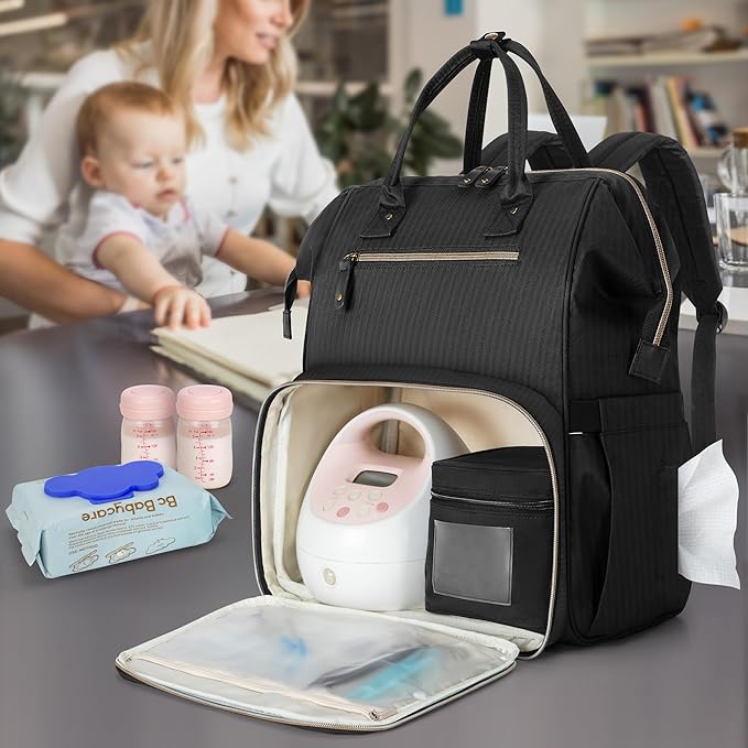 Damero Breast Pump Backpack Compatible with Spectra S1, S2, Medela and Cooler Bag, Breast Pump Bag with Laptop Sleeve, Breast Pump Carrying Diaper Bag for Working Moms, Black