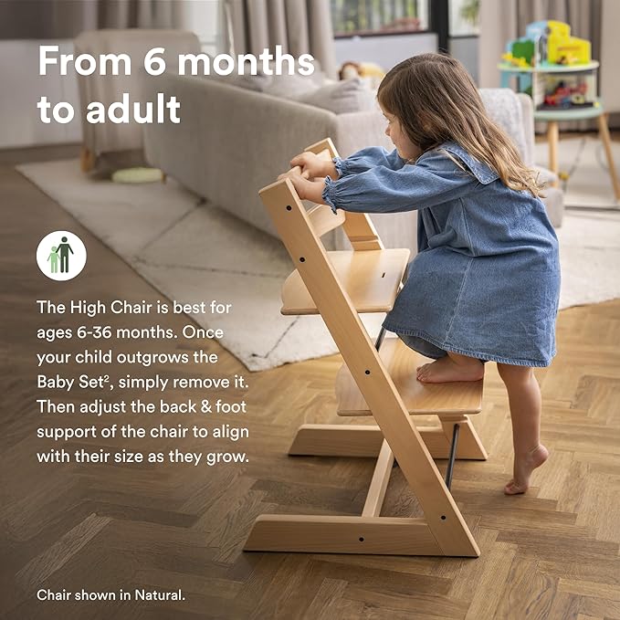Stokke Tripp Trapp High Chair 2 (Glacier Green), Cushion 2 (Glacier Green) + Stokke Tray (White) - Includes Chair + Baby Set 2 with Removable Harness for Children 6-36 Months